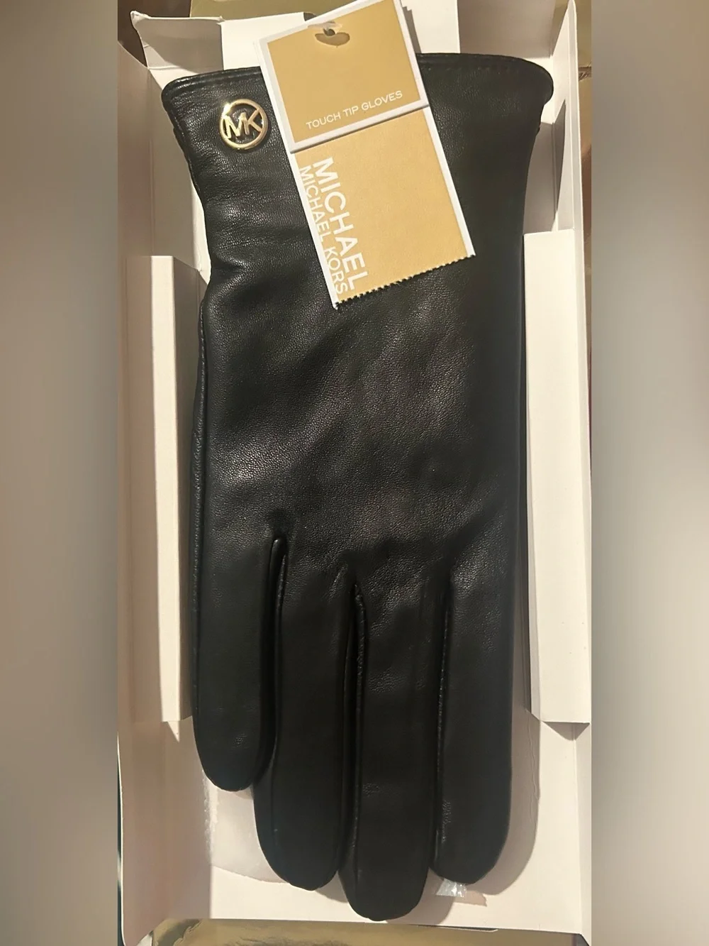 Michael Kors Black Leather Gloves in Branded Box, XL Michael Kors Touch Tip